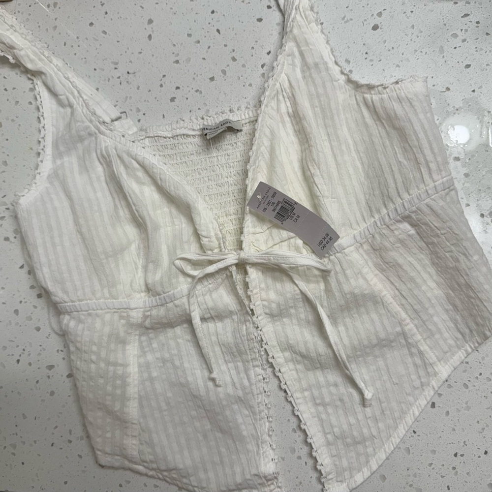 American Eagle Outfitters Cream Ribbed Tie Front Camisole
